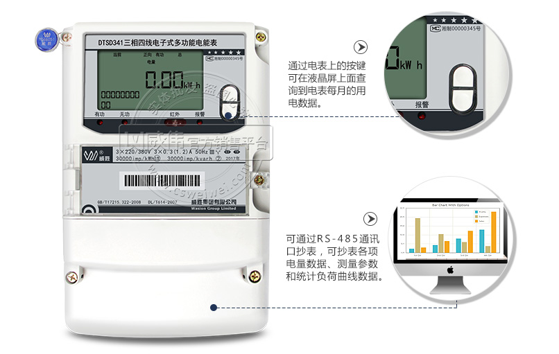 長沙威勝dtsd341-u2三相四線電子式多功能電能表|0.5s級